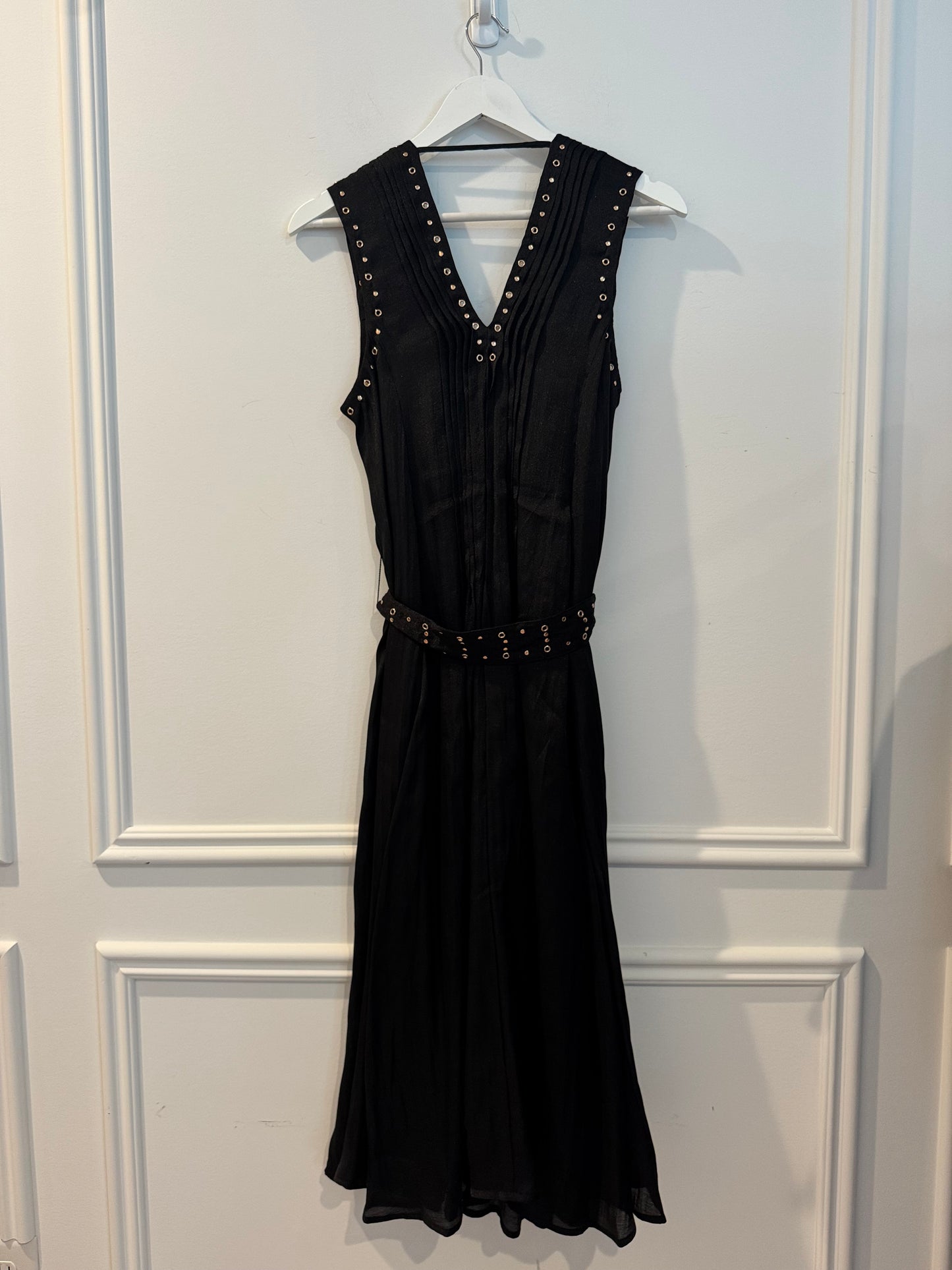 DKNY Grommet Tie-Belt Black Dress, Size Small