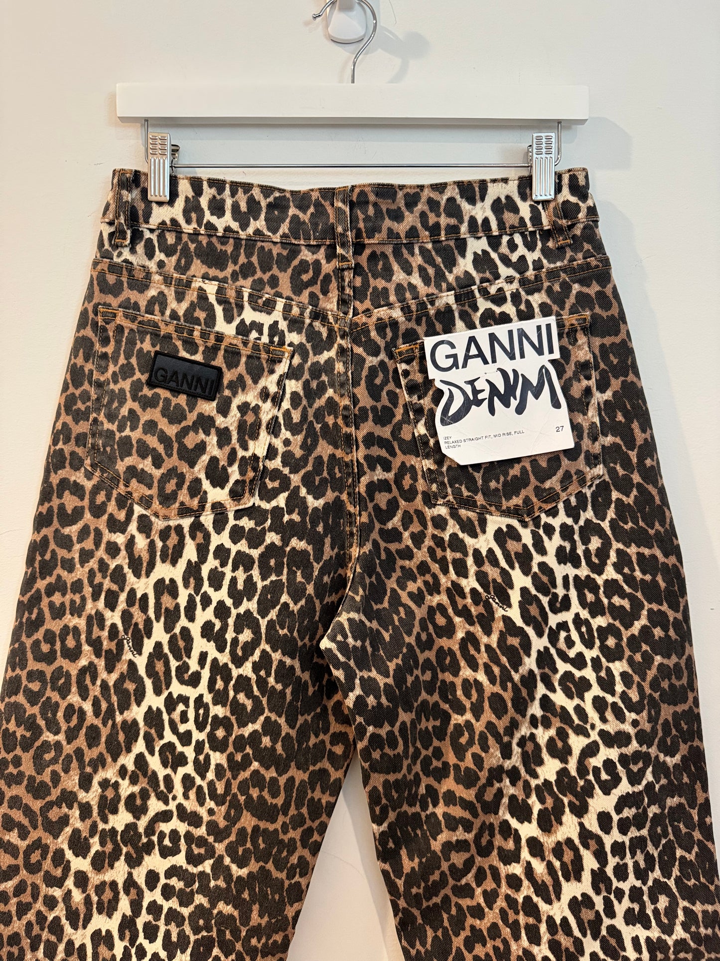 GANNI Organic Cotton Izey Jeans in Leopard Print, Size 27