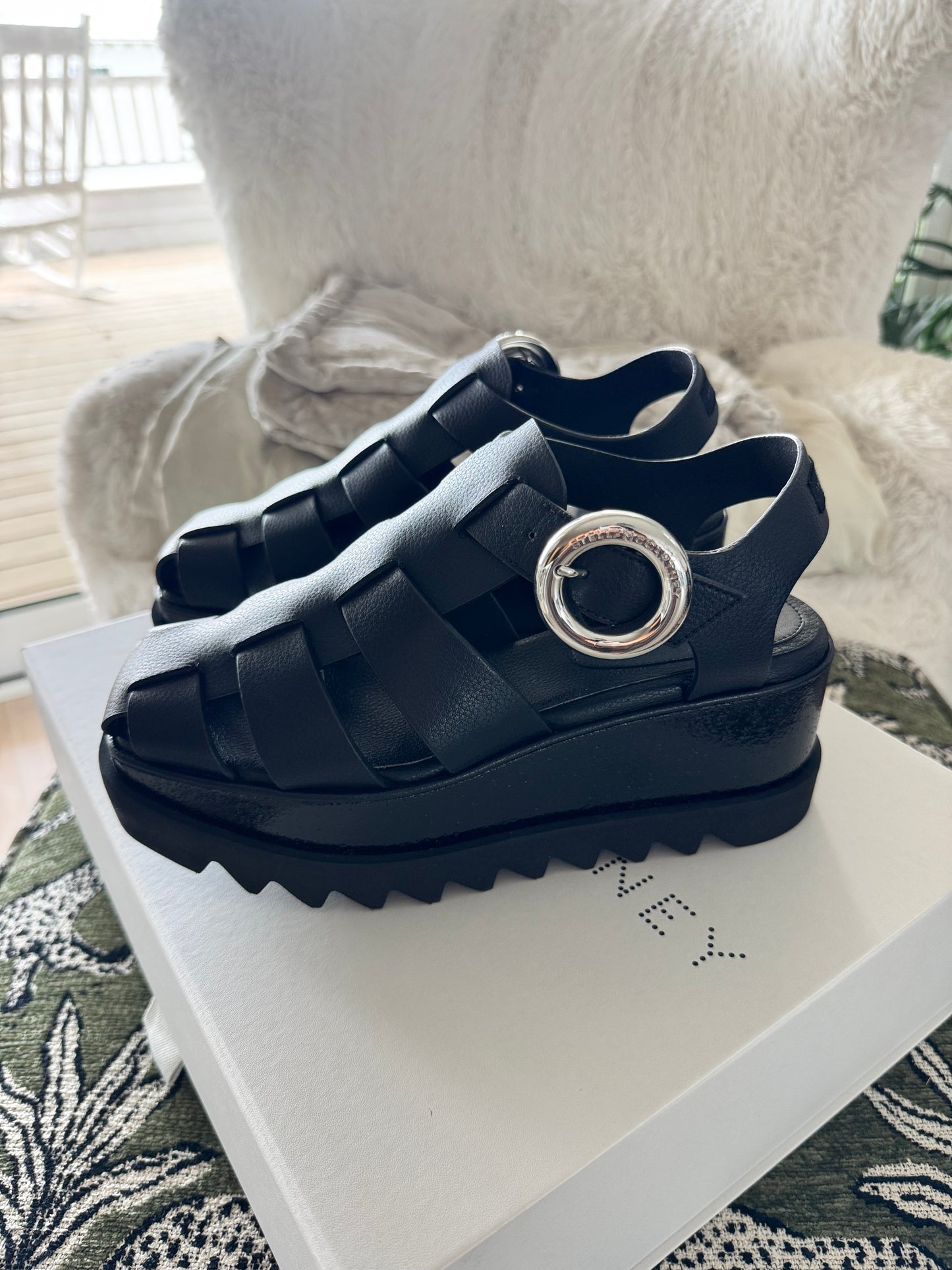 Stella McCartney Elyse Wedge Sandals, Size US8