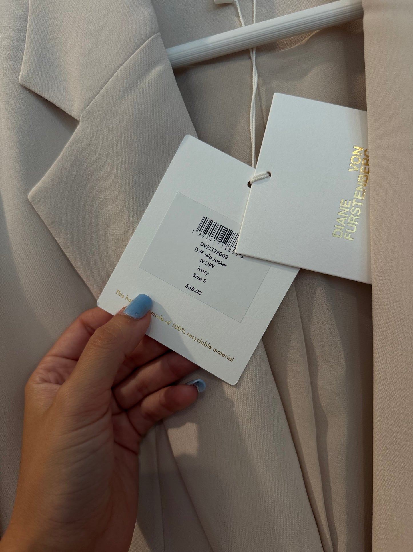 DVF Isla Jacket in Ivory, Size Small