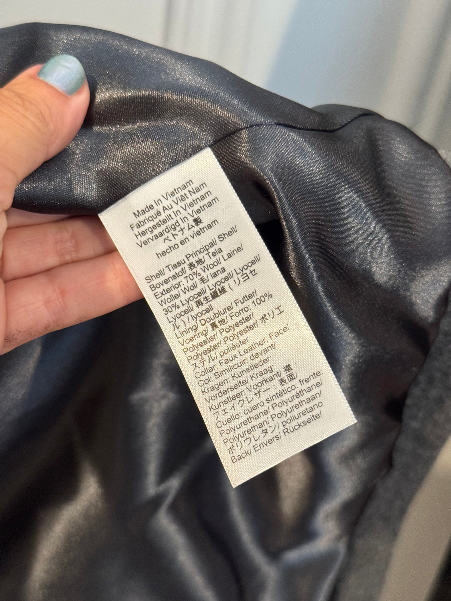 J. Crew Long Barn Jacket in Drapey Wool Blend with Leather Collar, Size Small