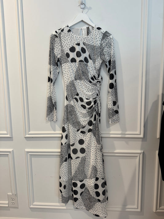 Anthropologie Long-Sleeve Ruched Mesh Midi Dress, Size Small