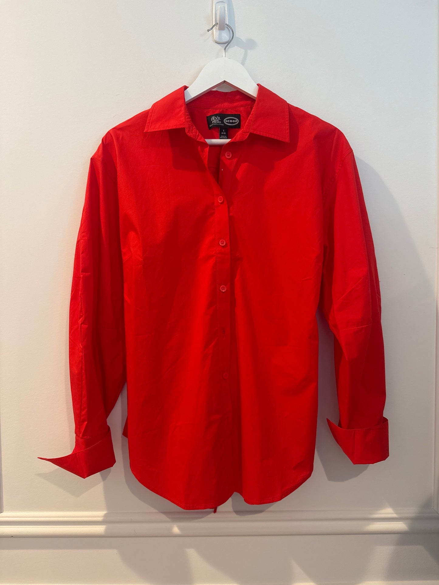 Scoop “The Devil Wears Prada” Back Lace Up Red Cotton Shirt, Size Small