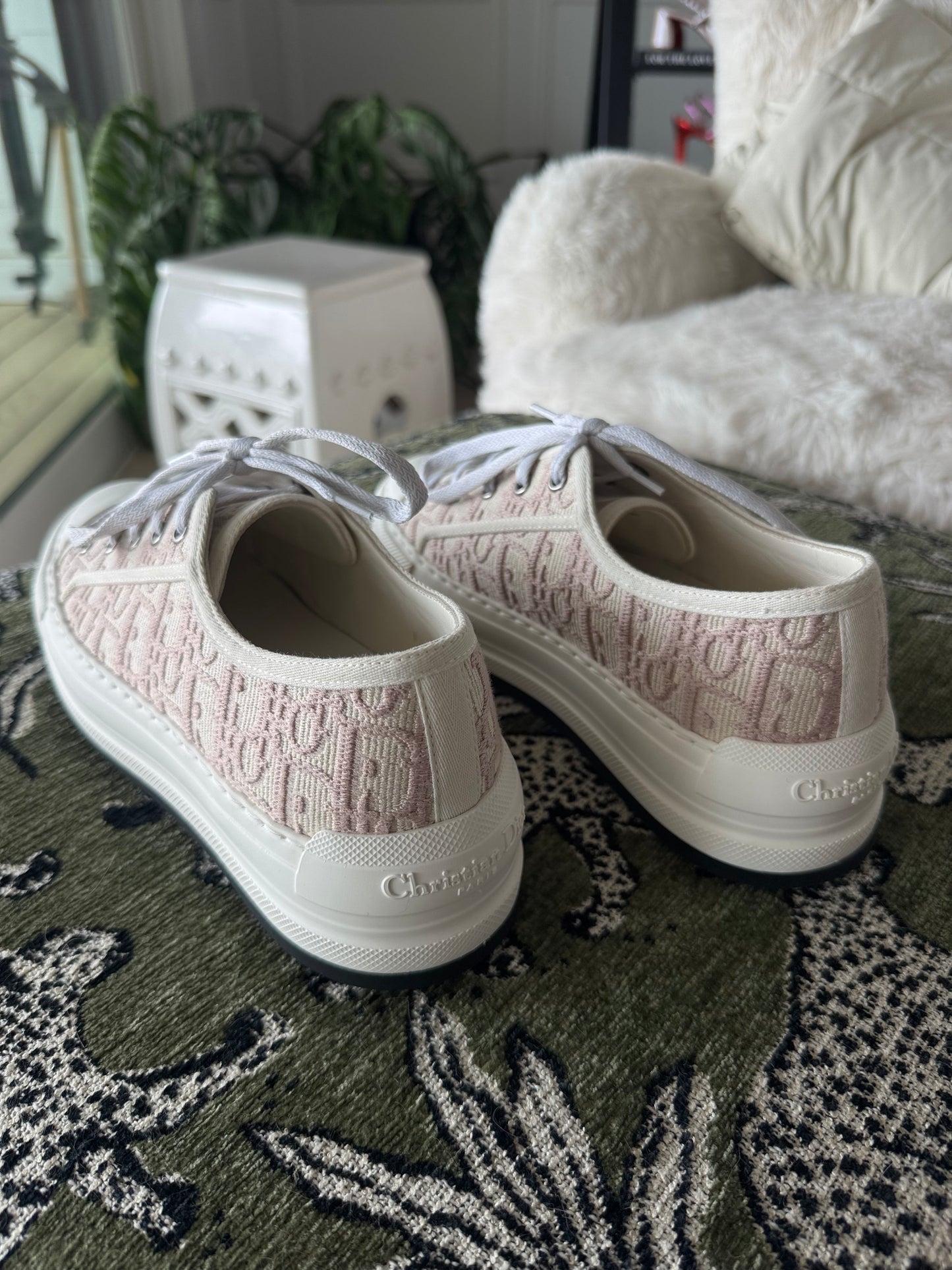 DIOR “Walk’n’Dior Sneaker”, Nude Dior Oblique Embroidered Cotton, Size Women’s US 8