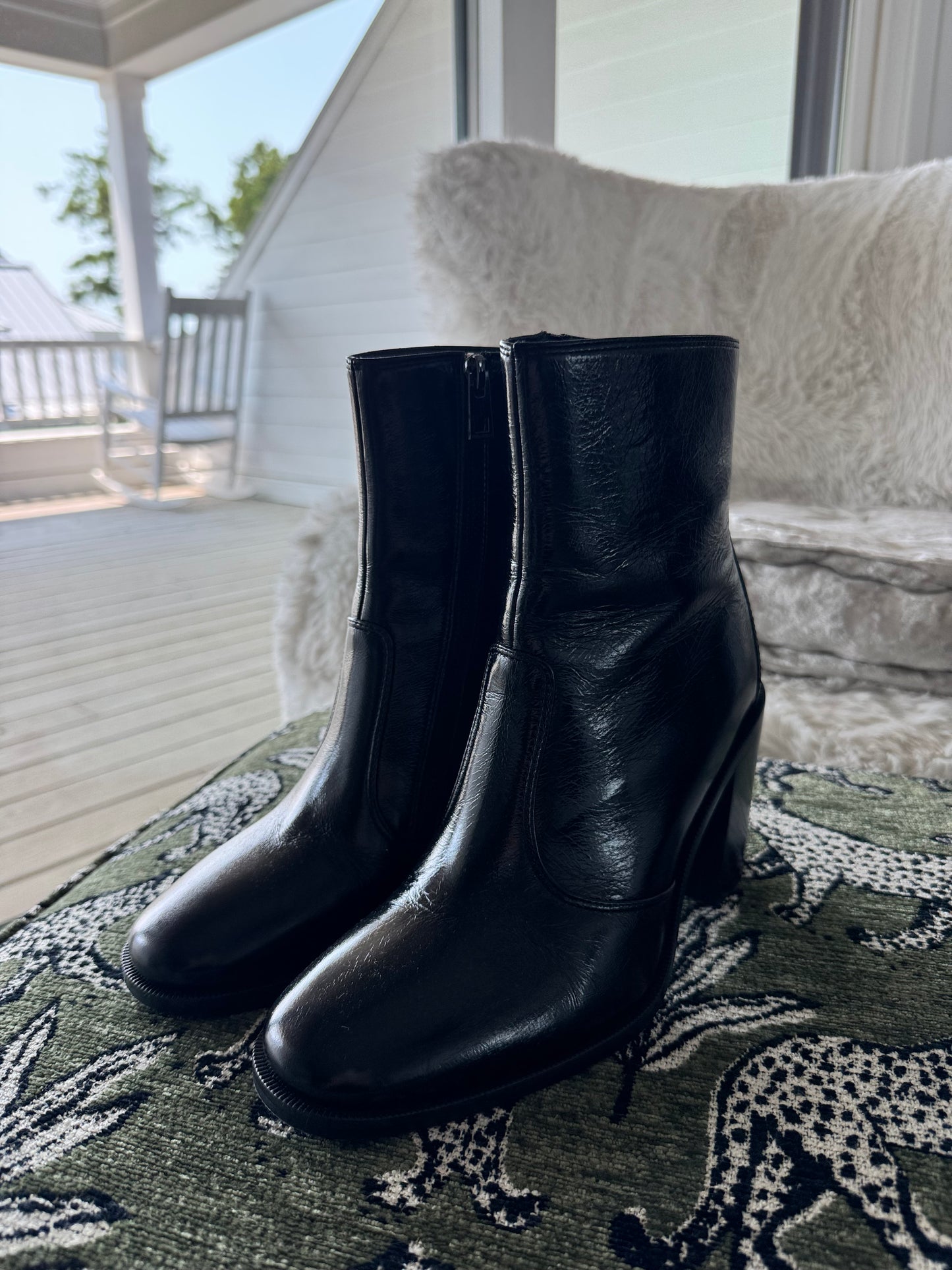 Zadig & Voltaire Black Preiser Patent Leather Ankle Boots, Size 8