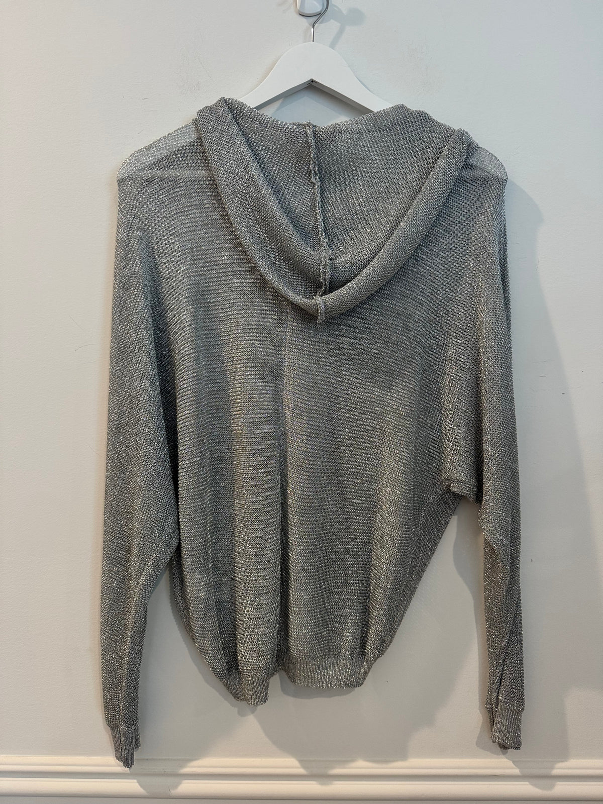 Zara Silver/Metallic Thread Knit Hoodie Size Medium