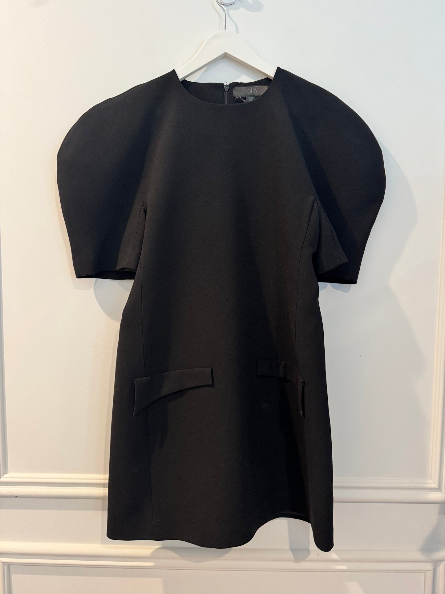 Zara Black Puff Sleeve Dress, Size Medium