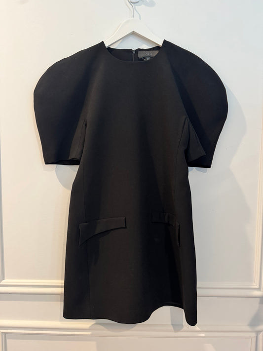Zara Black Puff Sleeve Dress, Size Medium