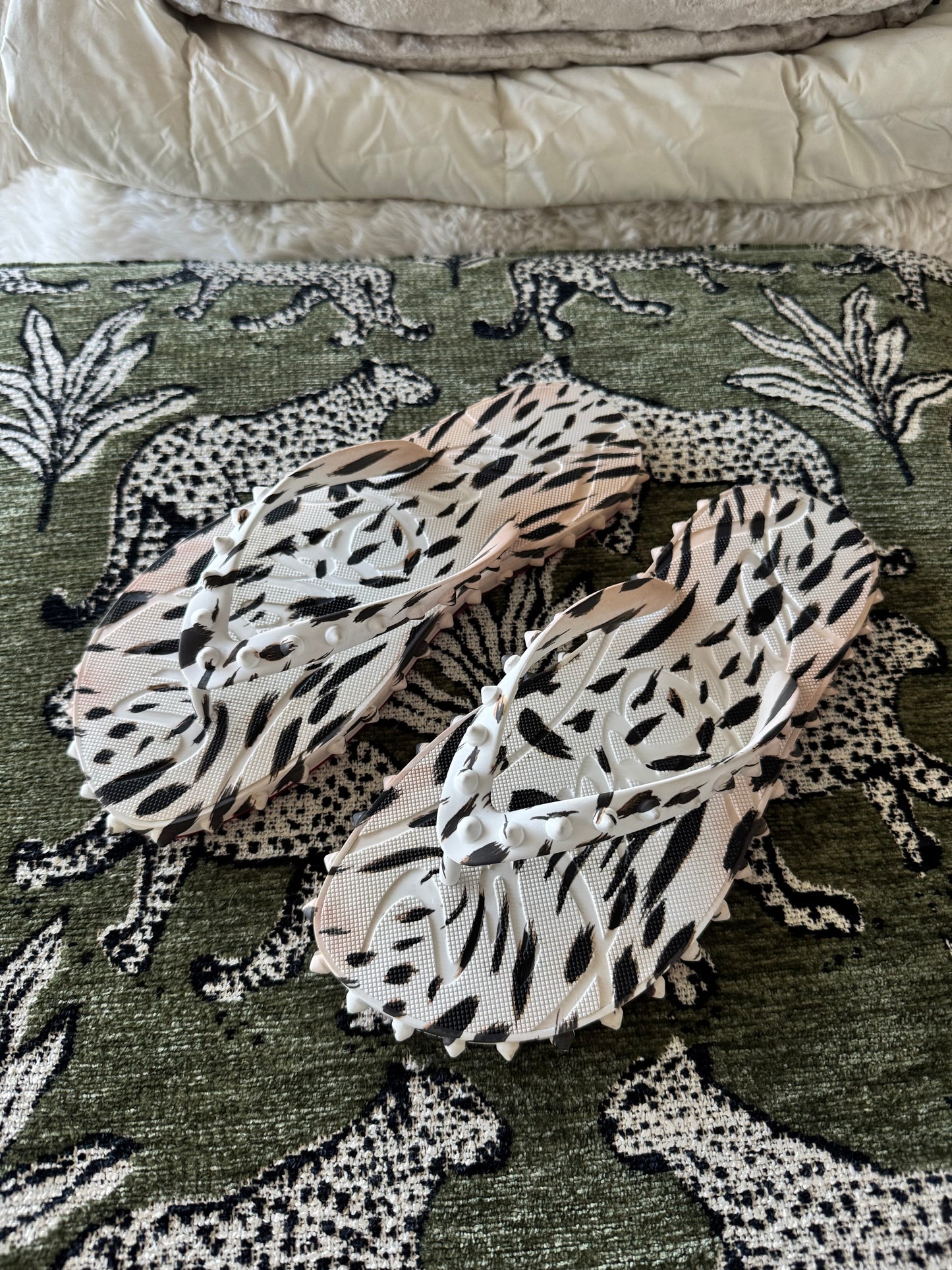 Christian Louboutin Super Loubi Leopard Print Spiked Flip Flops, Size 8