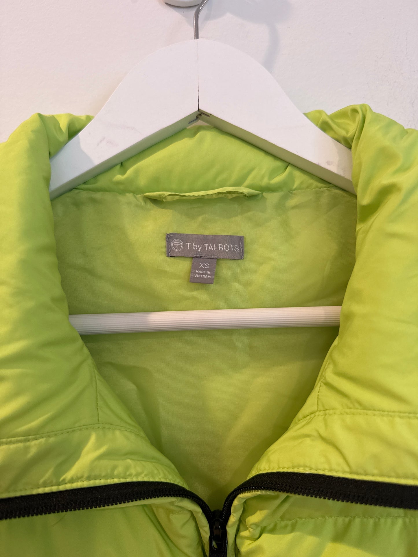 T by Talbots Belted Puffer Vest, Neon Green, Size XS