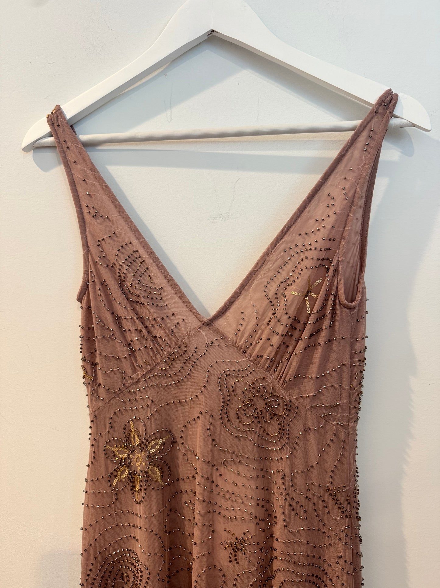 Zara *See Through* Beaded Dusty Rose Dress, Size Small