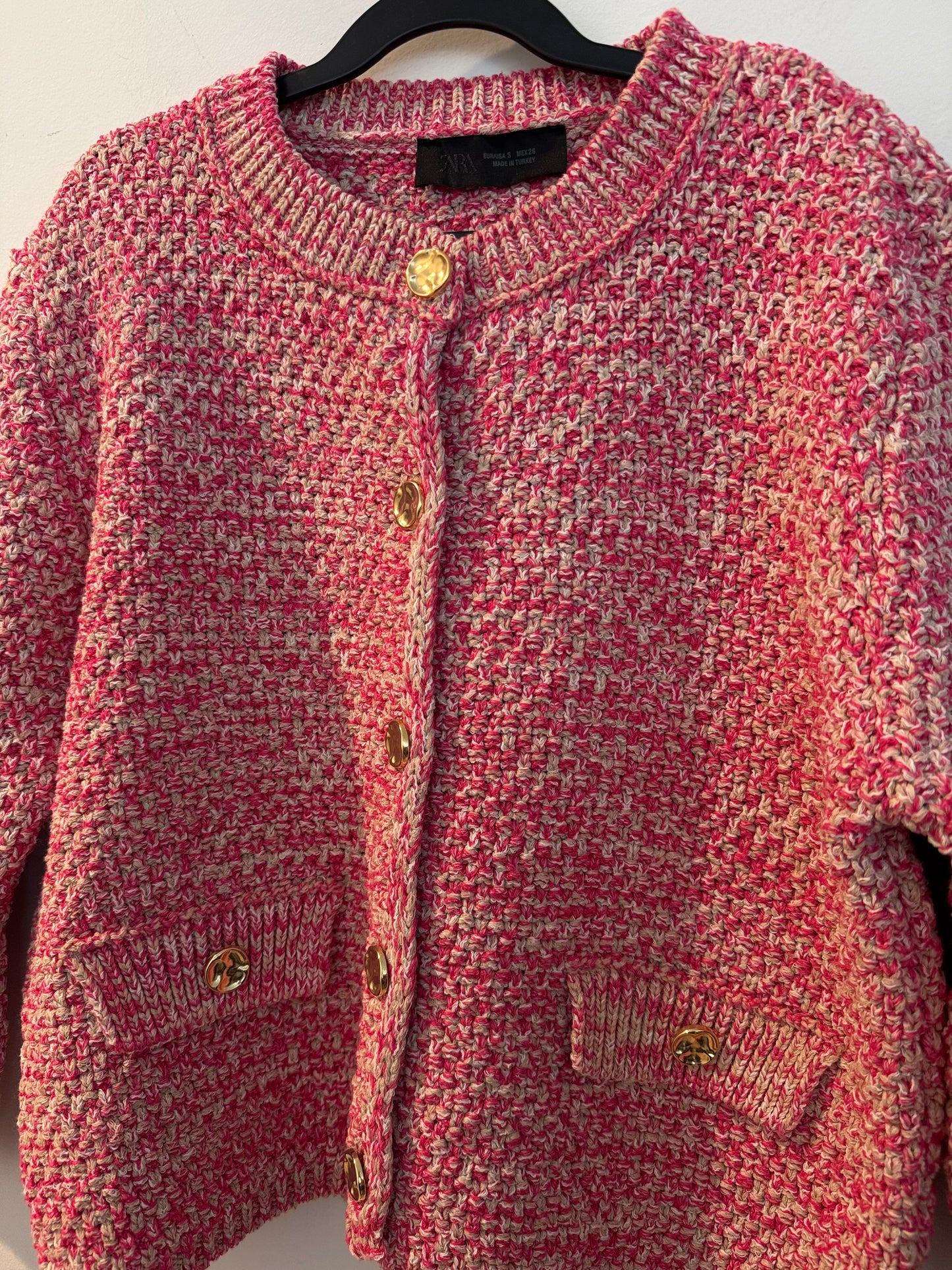 Zara 3/4 Sleeve Pink Cardigan, Size Small