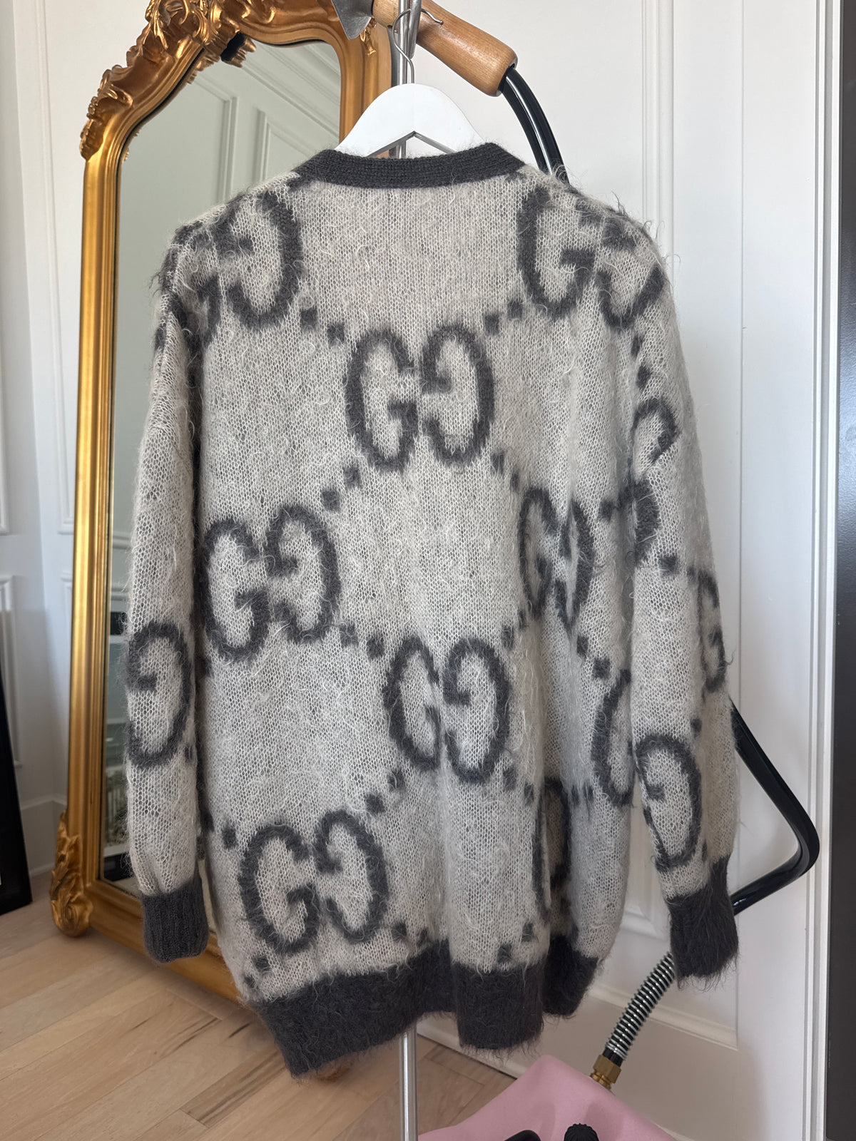 Gucci Extra Fine Mohair Reversible Cream/Black Cardigan, Size Medium