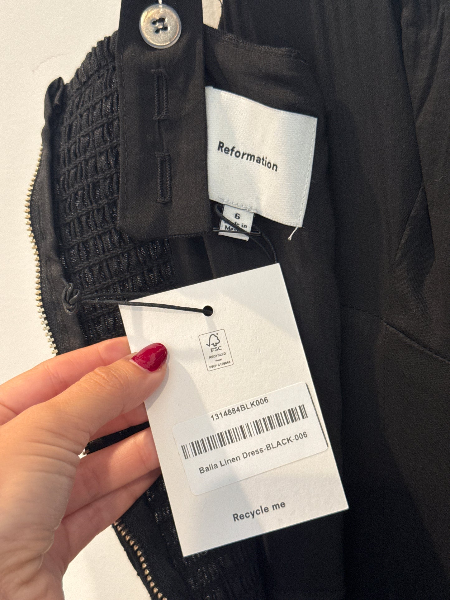 Reformation Balia Linen Dress in Black, Size 6