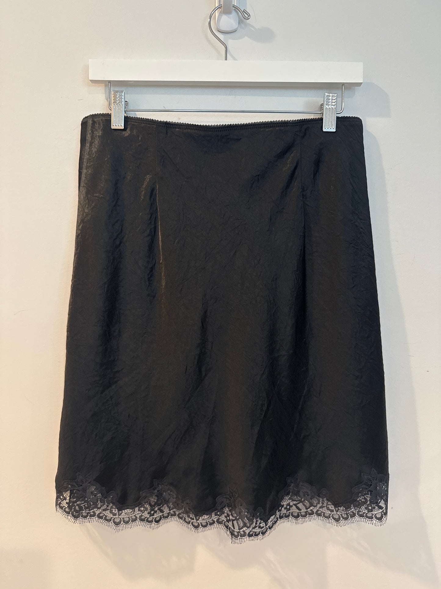 J Crew Black Lace Trim Slip Skirt, Size Small