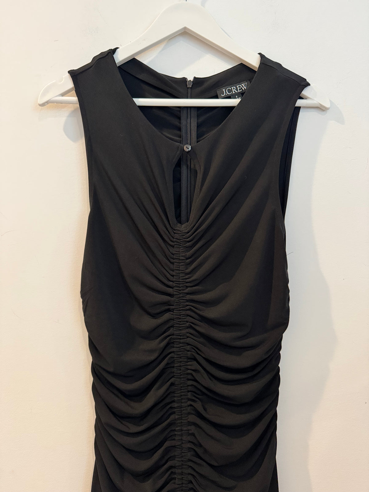 J. Crew Ruched Center-Seam Dress in Matte Jersey Black, Size Small