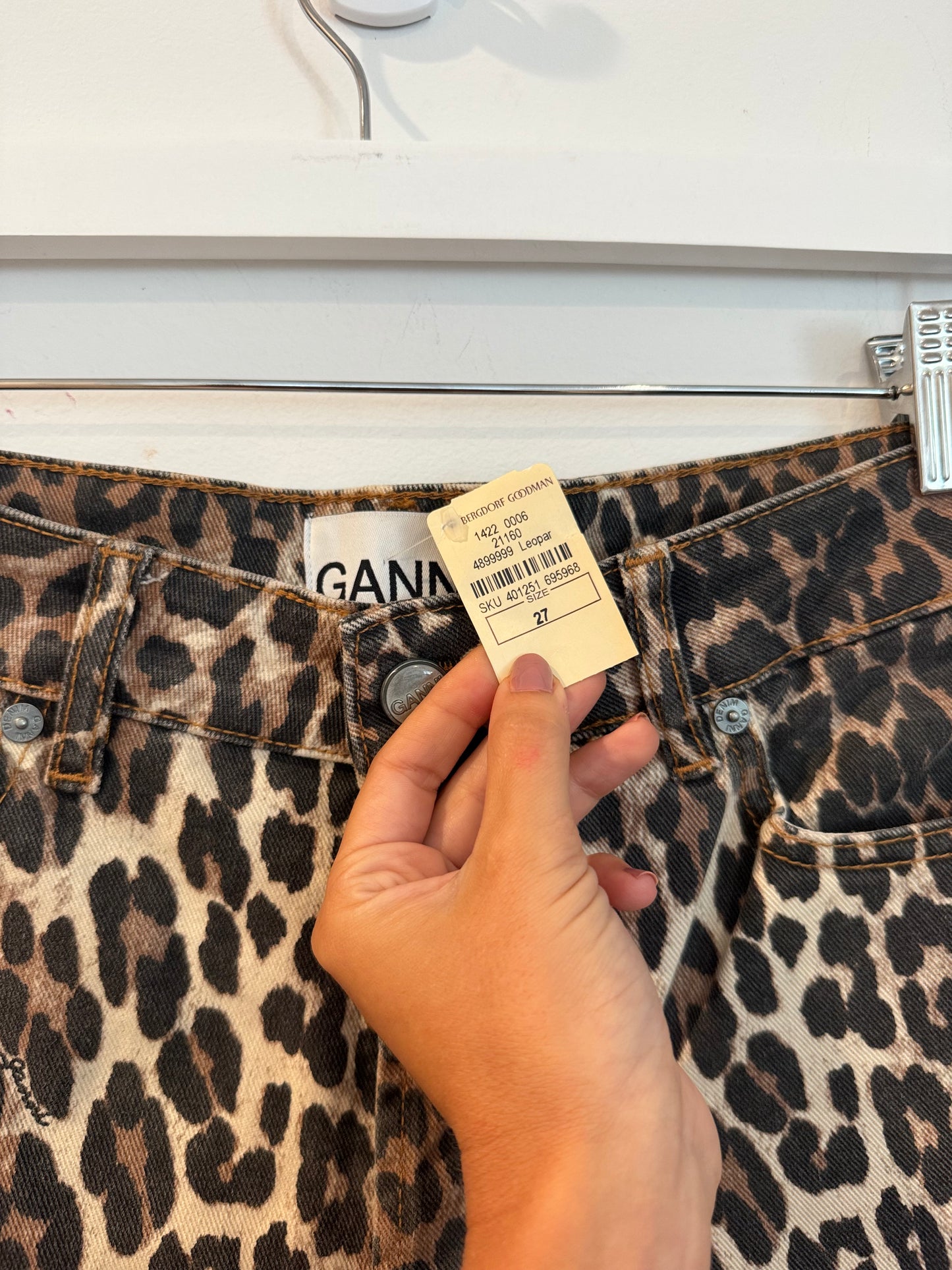 GANNI Organic Cotton Izey Jeans in Leopard Print, Size 27