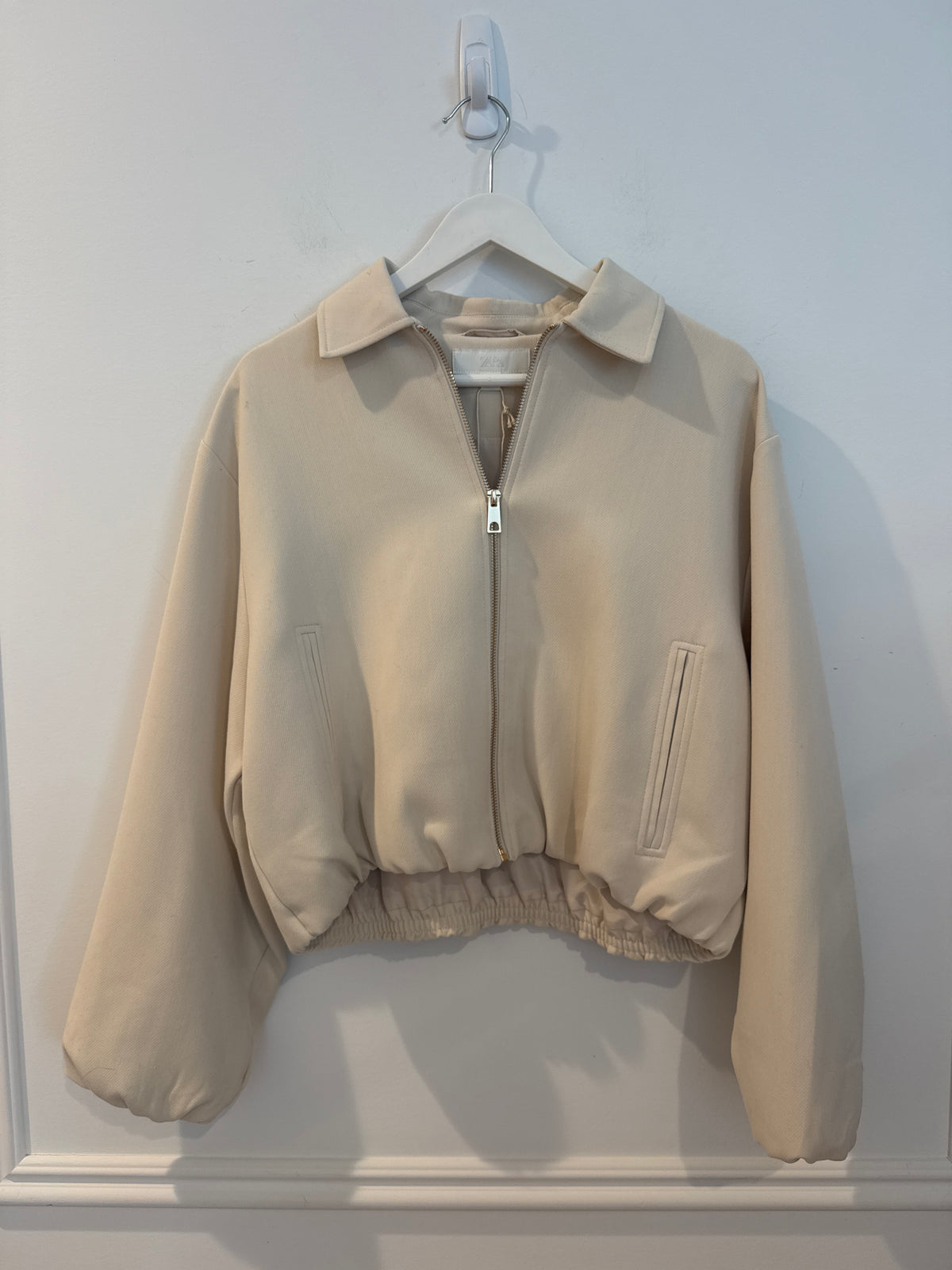 Zara Nude Zip-up Jacket, Size Medium