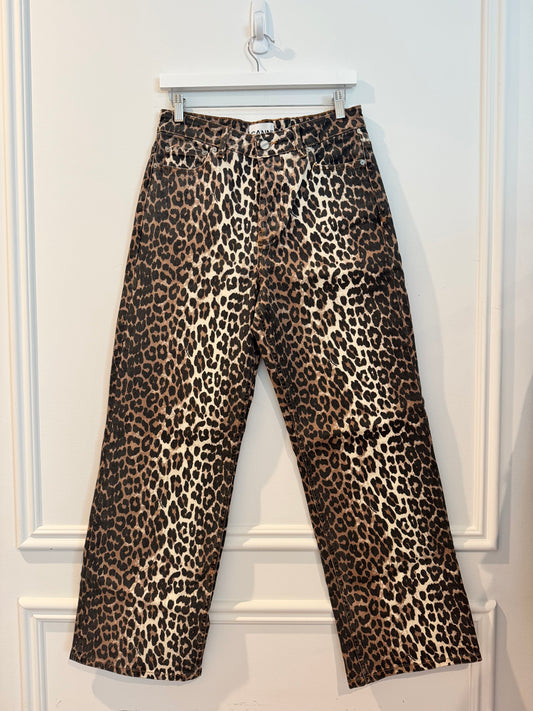 GANNI Organic Cotton Izey Jeans in Leopard Print, Size 27