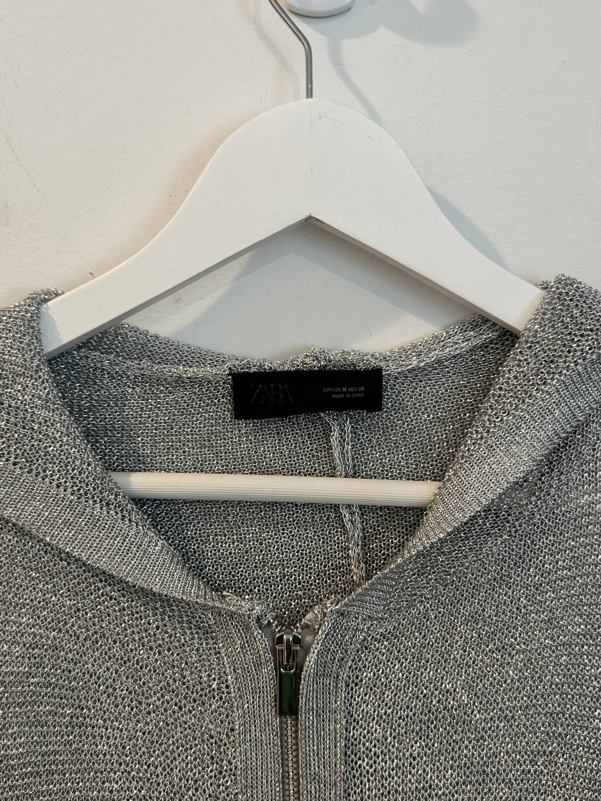 Zara Silver/Metallic Thread Knit Hoodie Size Medium