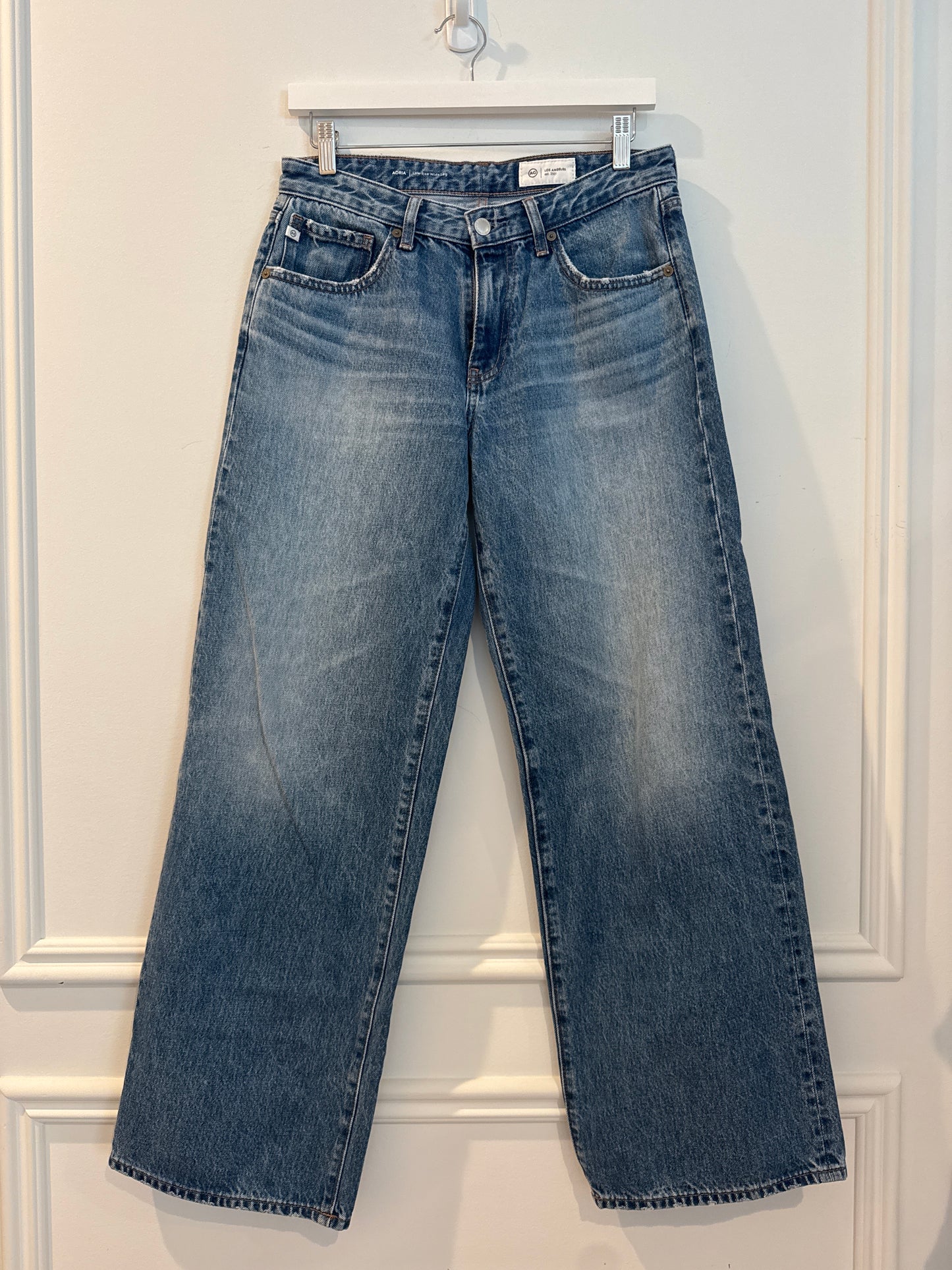 AG “Adria” Low-Rise Wide Leg Jeans, Size 27
