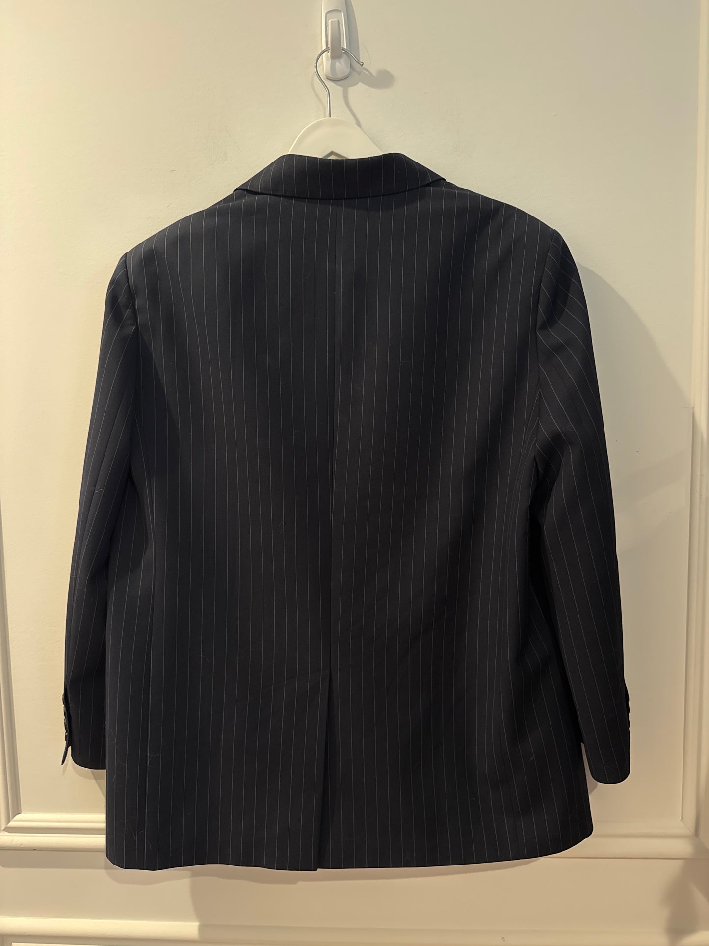 “Love You So Much” Padded Shoulder Boyfriend Pinstriped Blazer, Size Unsure (Fits Like a Large)