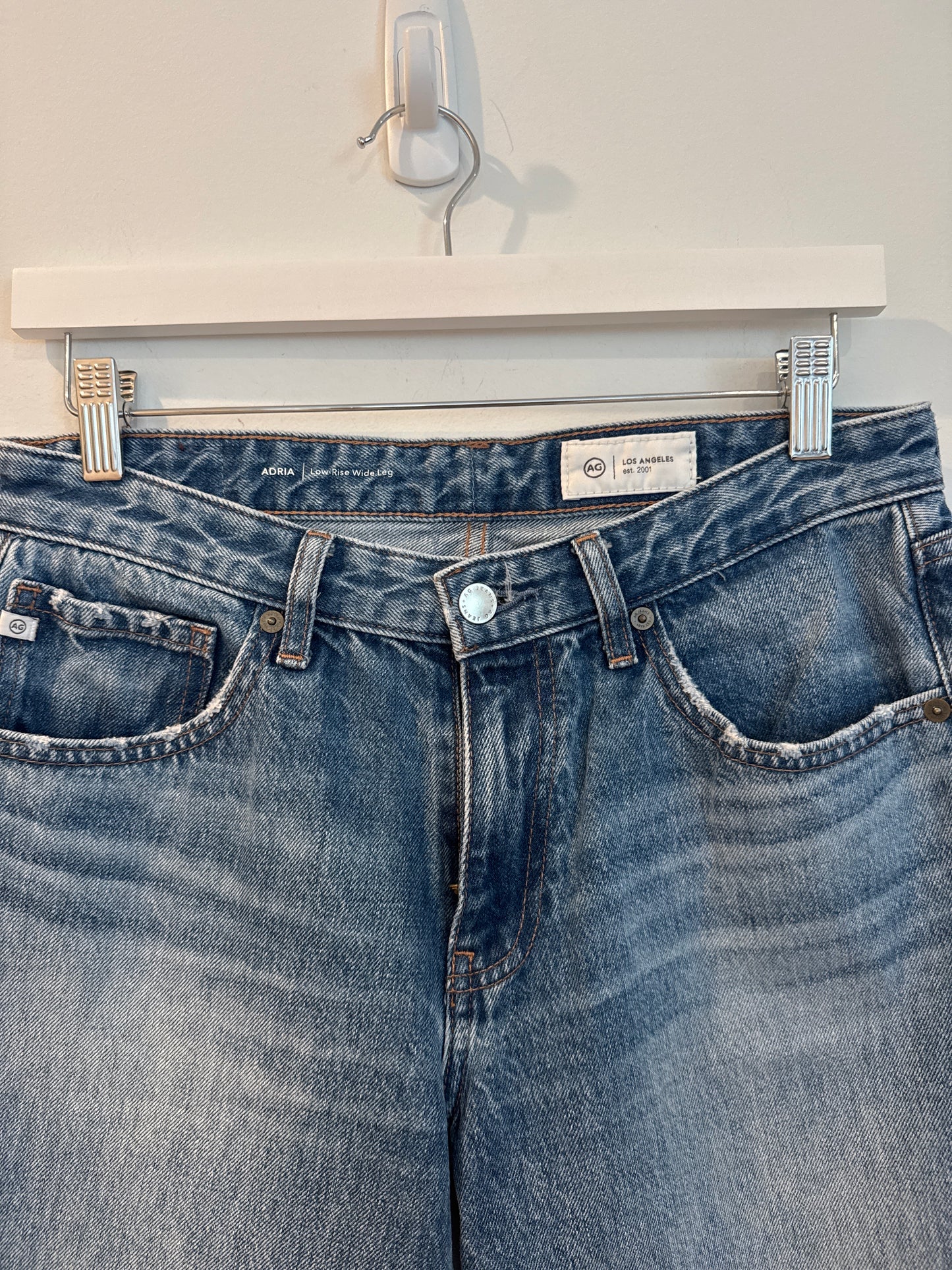 AG “Adria” Low-Rise Wide Leg Jeans, Size 27