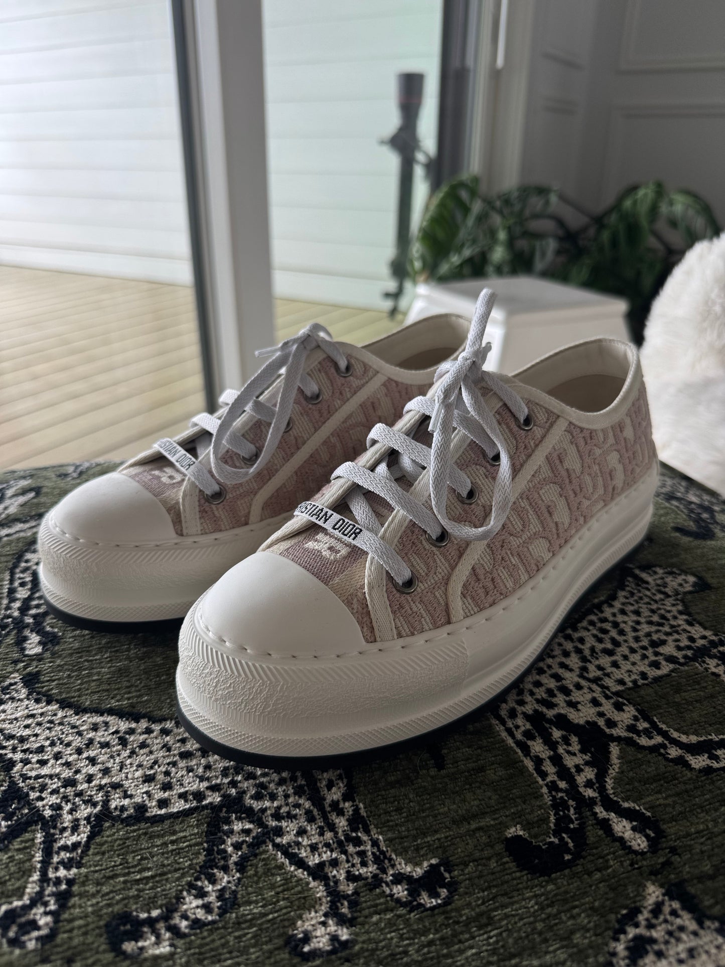 DIOR “Walk’n’Dior Sneaker”, Nude Dior Oblique Embroidered Cotton, Size Women’s US 8