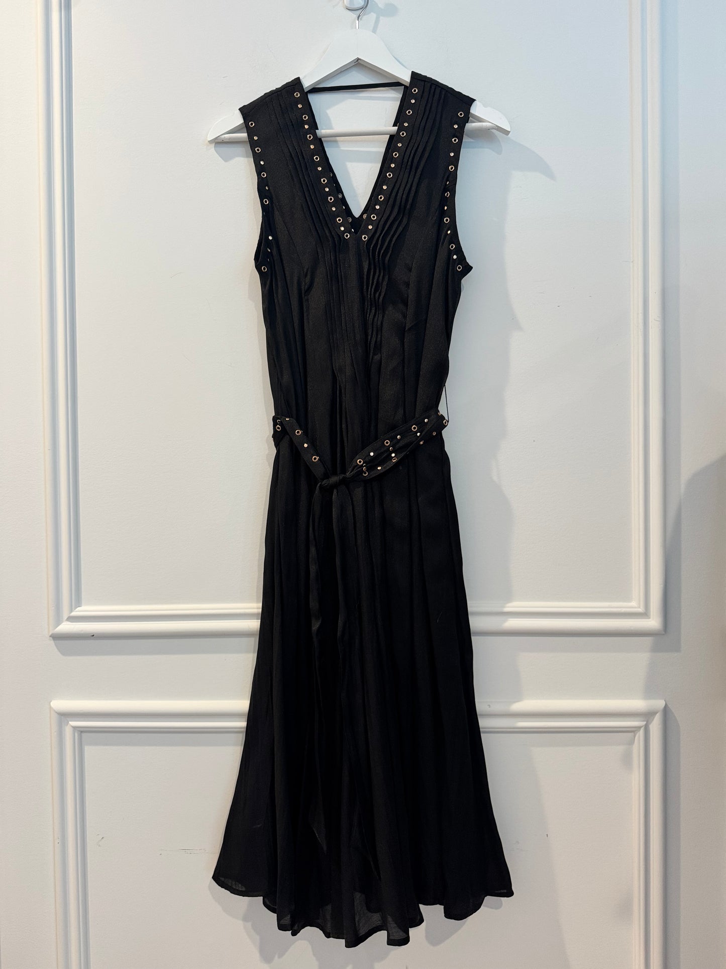 DKNY Grommet Tie-Belt Black Dress, Size Small