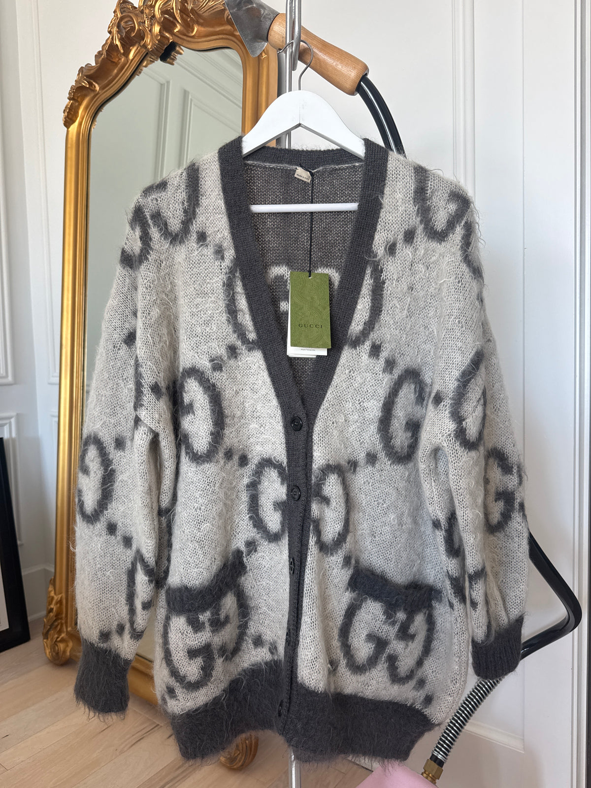 Gucci Extra Fine Mohair Reversible Cream/Black Cardigan, Size Medium