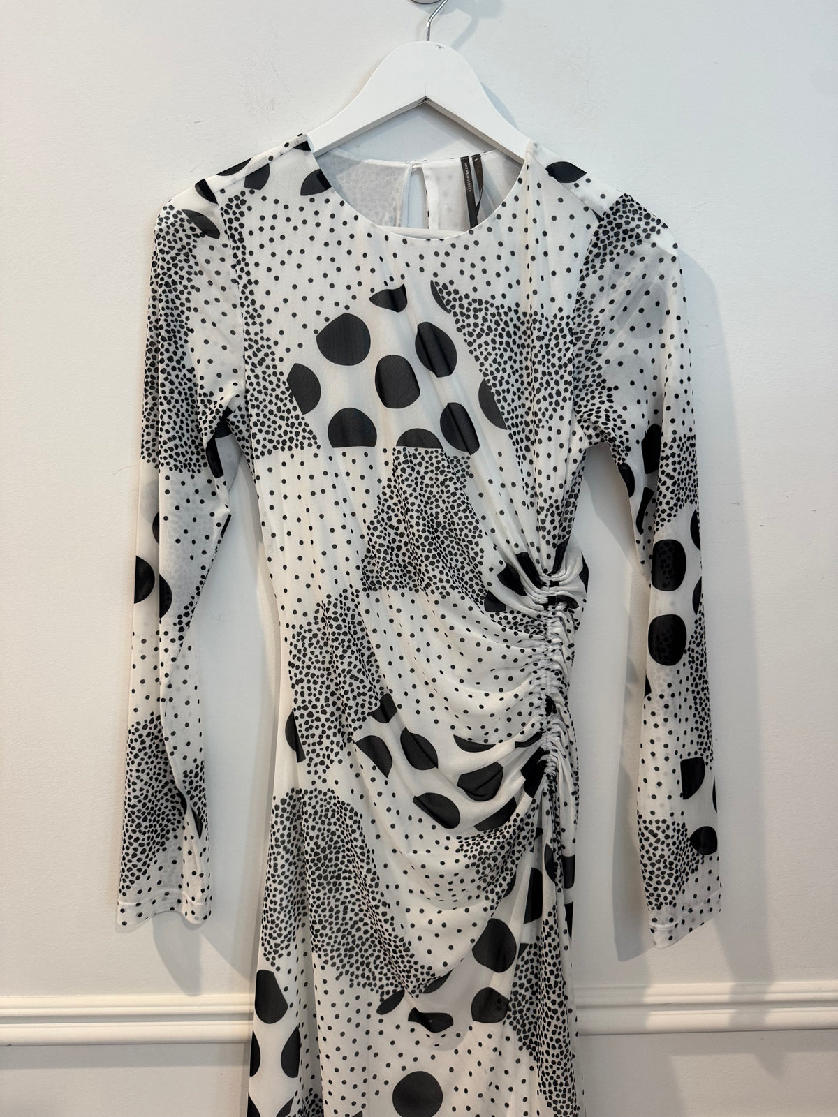Anthropologie Long-Sleeve Ruched Mesh Midi Dress, Size Small