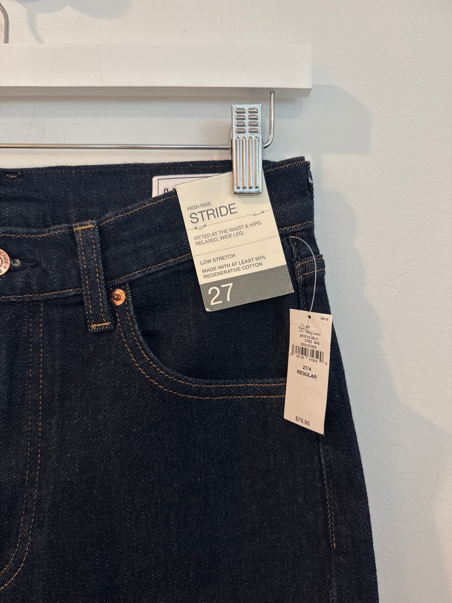 Gap High Rise Stride, Dark Wash, Size 4