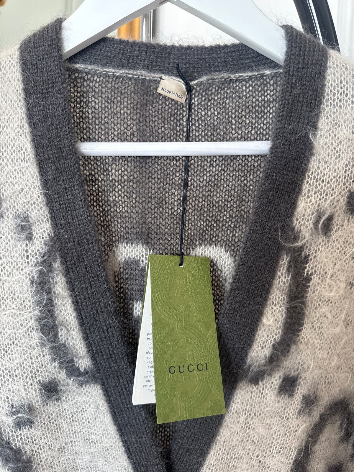 Gucci Extra Fine Mohair Reversible Cream/Black Cardigan, Size Medium