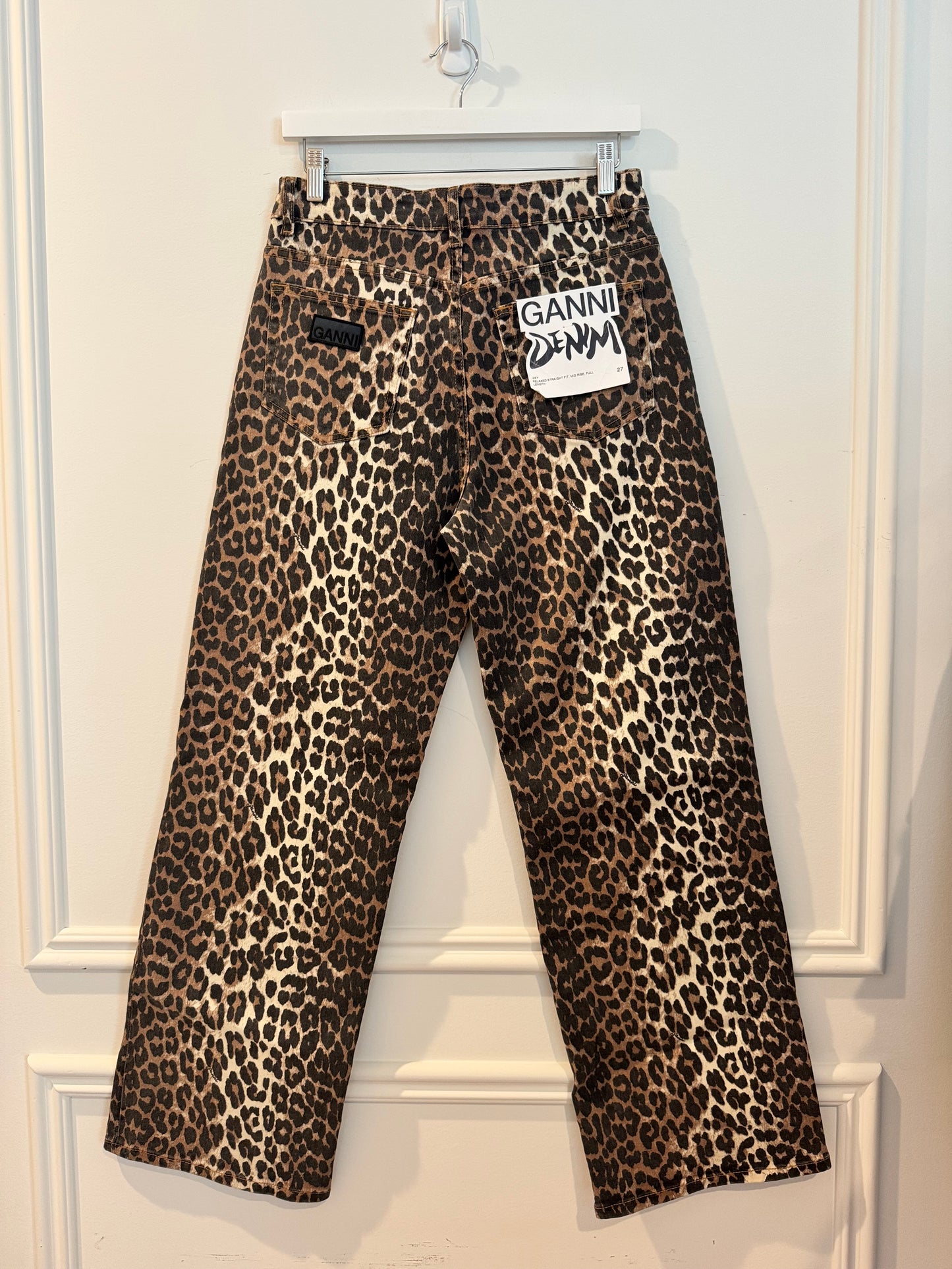 GANNI Organic Cotton Izey Jeans in Leopard Print, Size 27