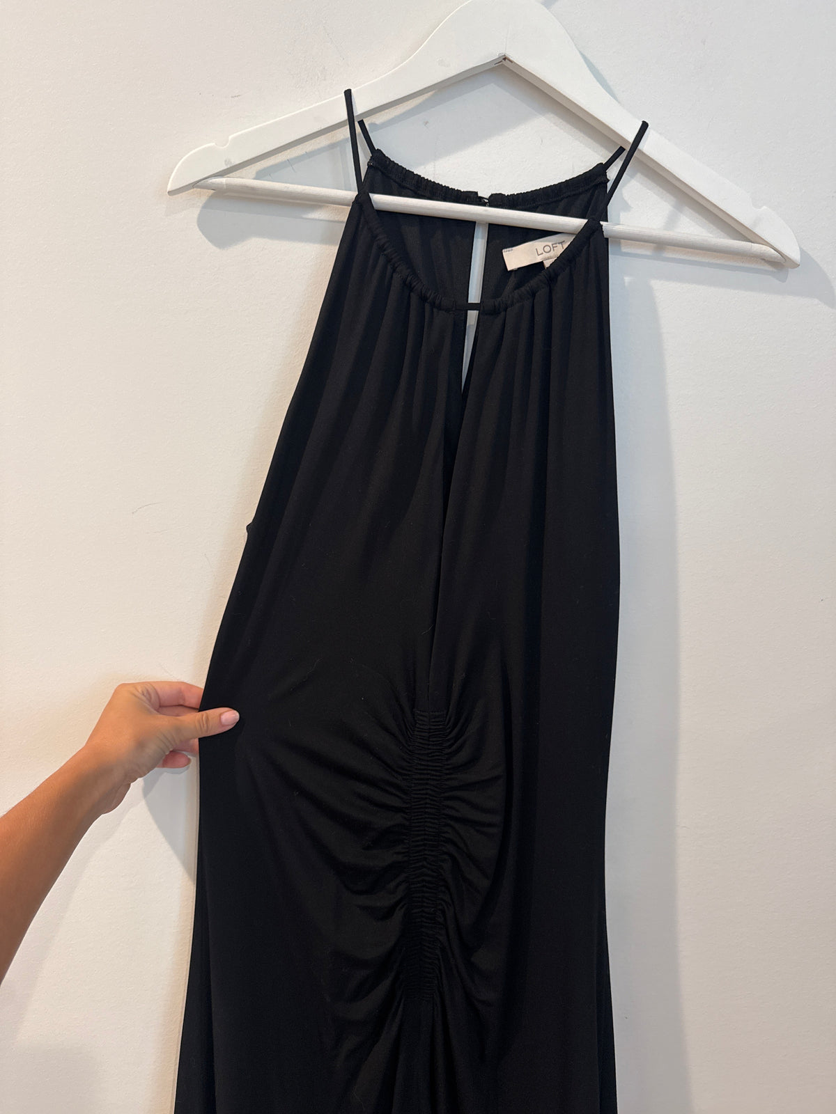 LOFT Ruched Midi Halter Dress in Black, Size 4
