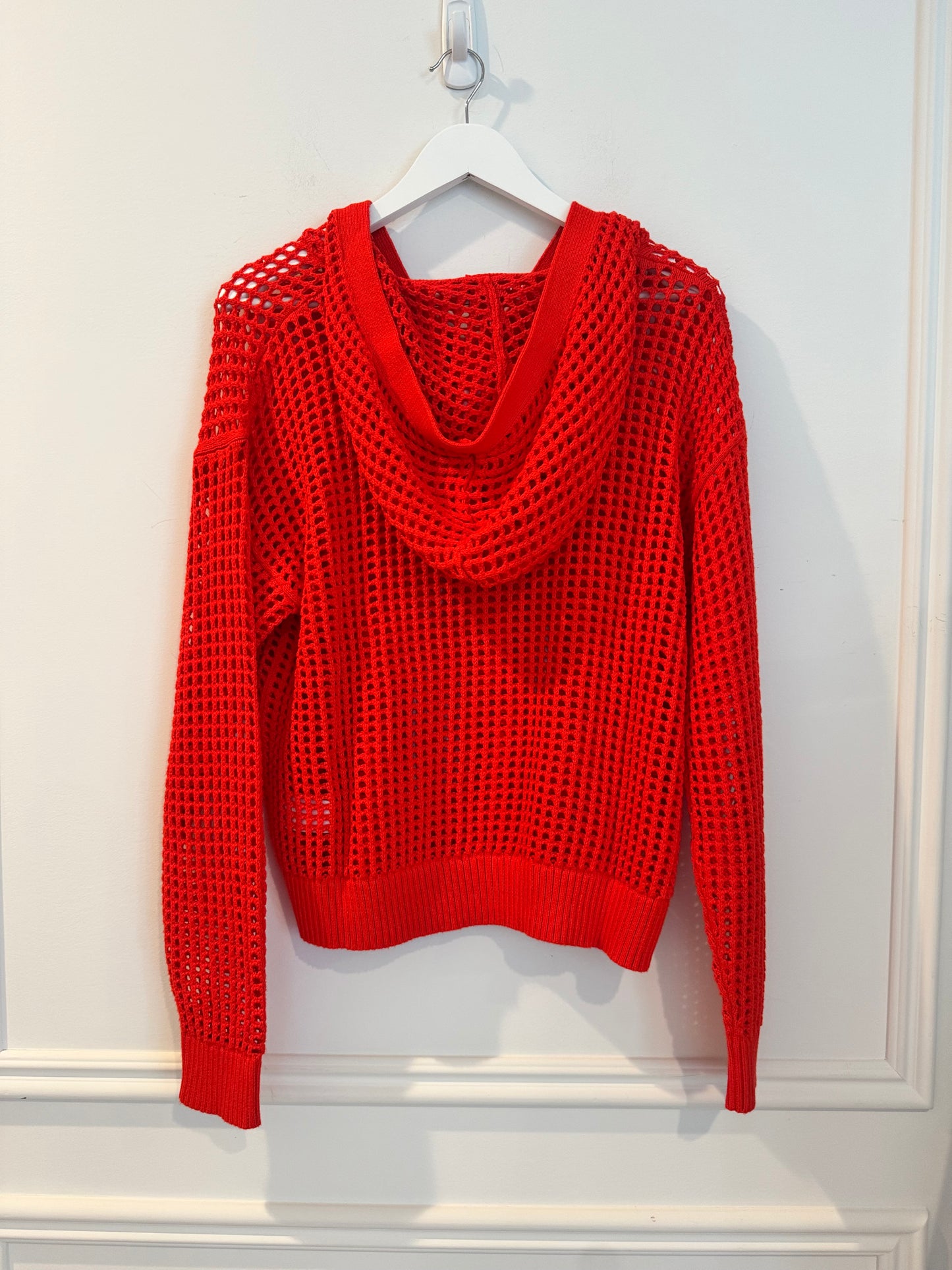 J. Crew Cotton Open Stitch Hoodie, Red, Size Medium