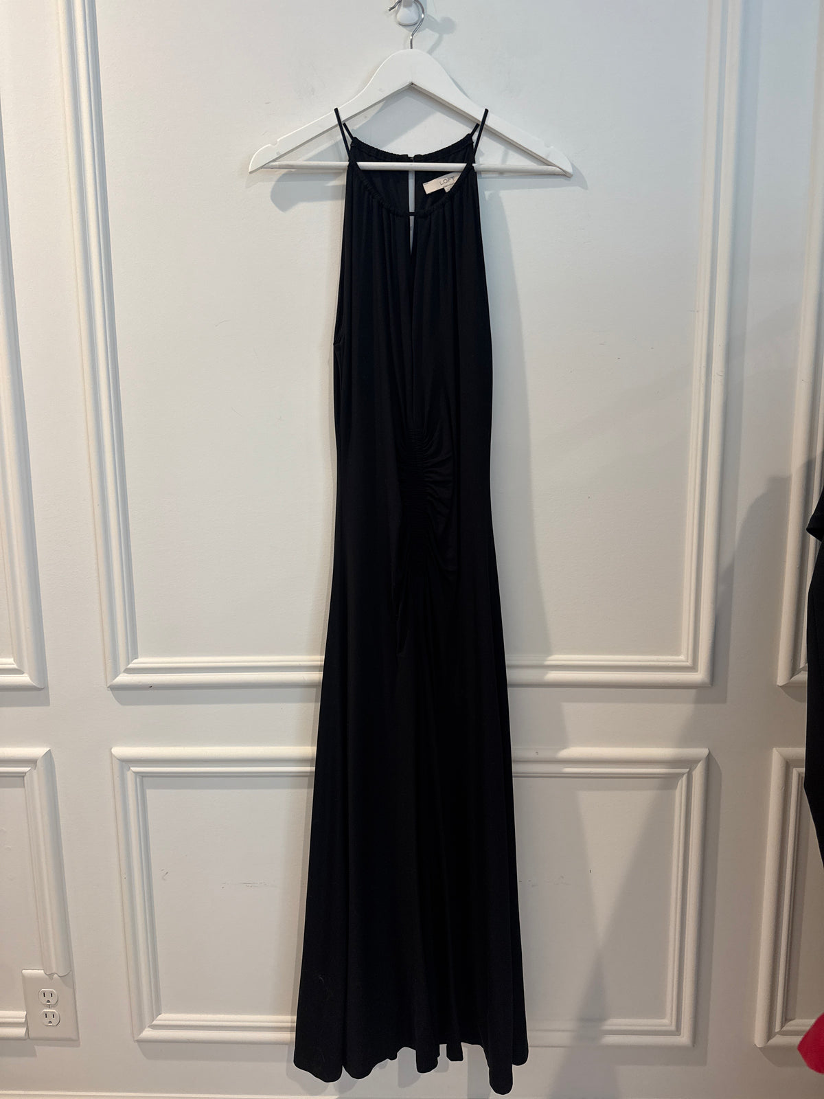 LOFT Ruched Midi Halter Dress in Black, Size 4