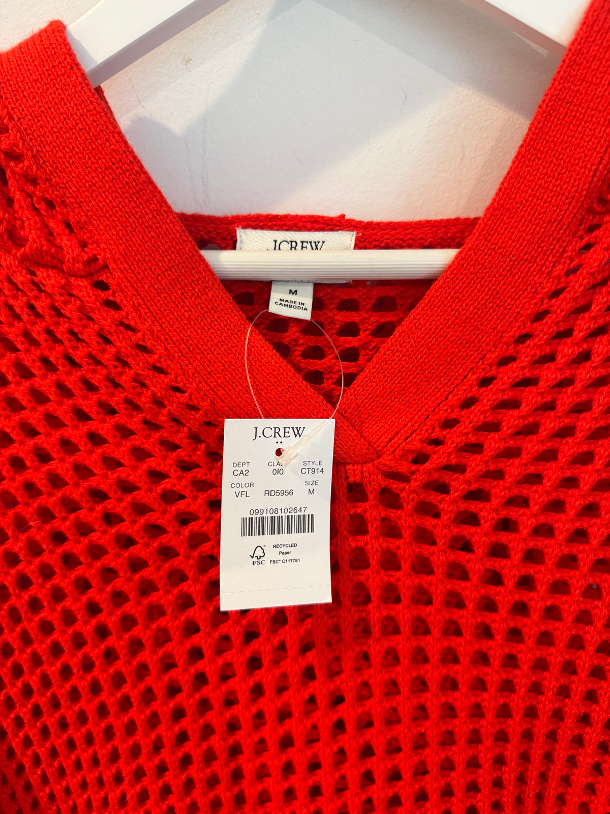 J. Crew Cotton Open Stitch Hoodie, Red, Size Medium