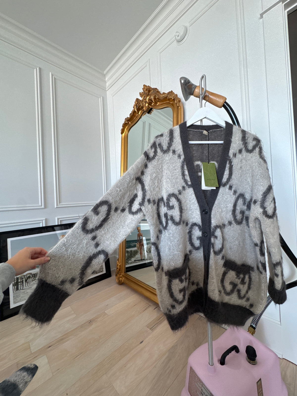 Gucci Extra Fine Mohair Reversible Cream/Black Cardigan, Size Medium