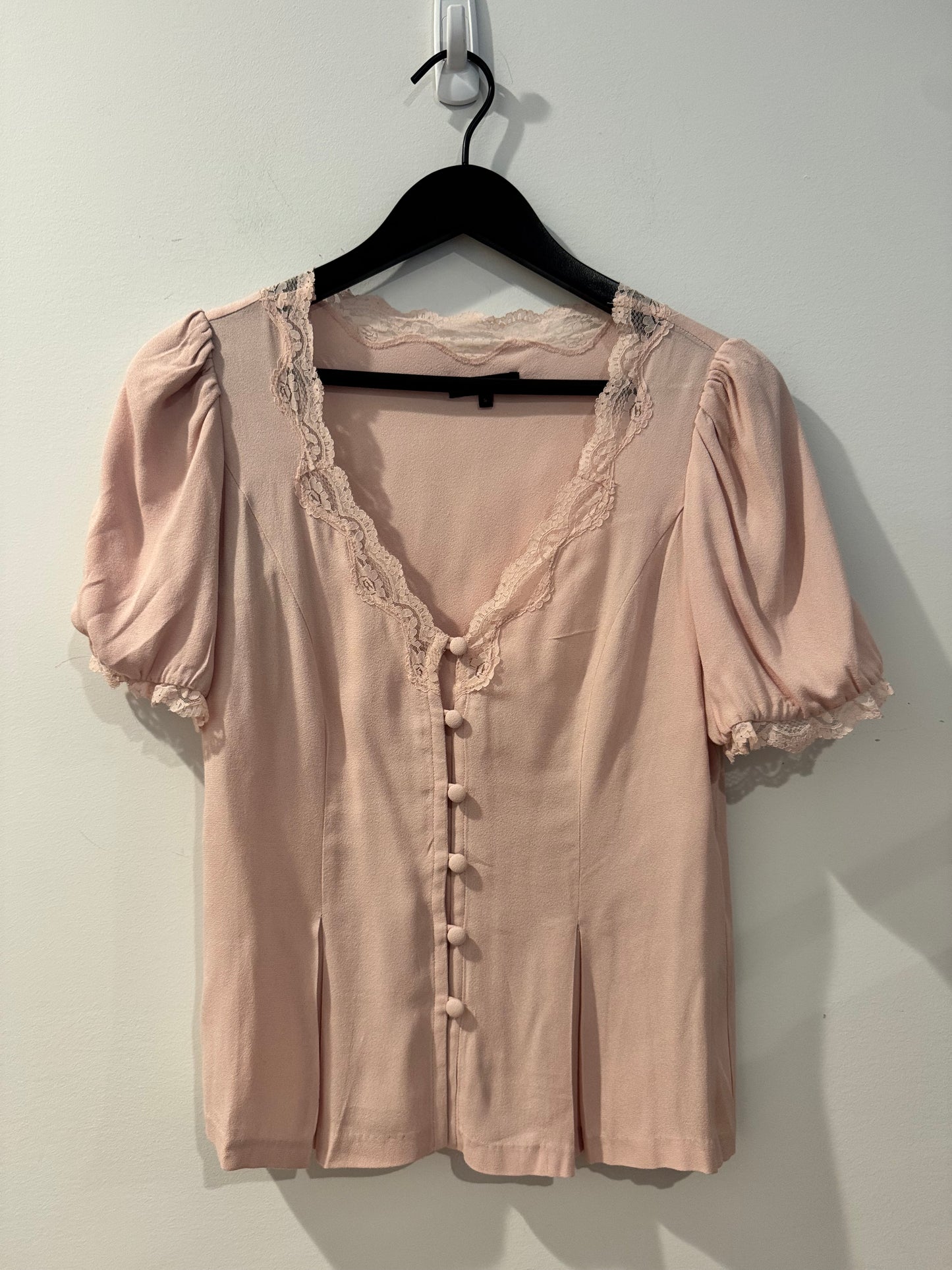 Quince Crepe Lace Puff Sleeve Blouse, Size Small