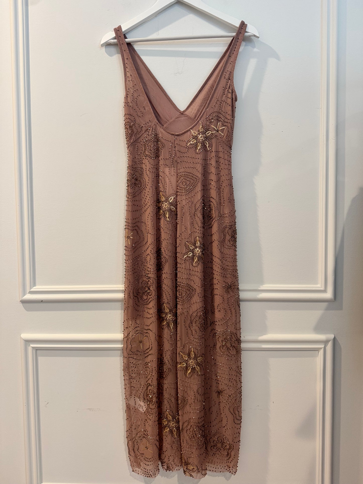 Zara *See Through* Beaded Dusty Rose Dress, Size Small