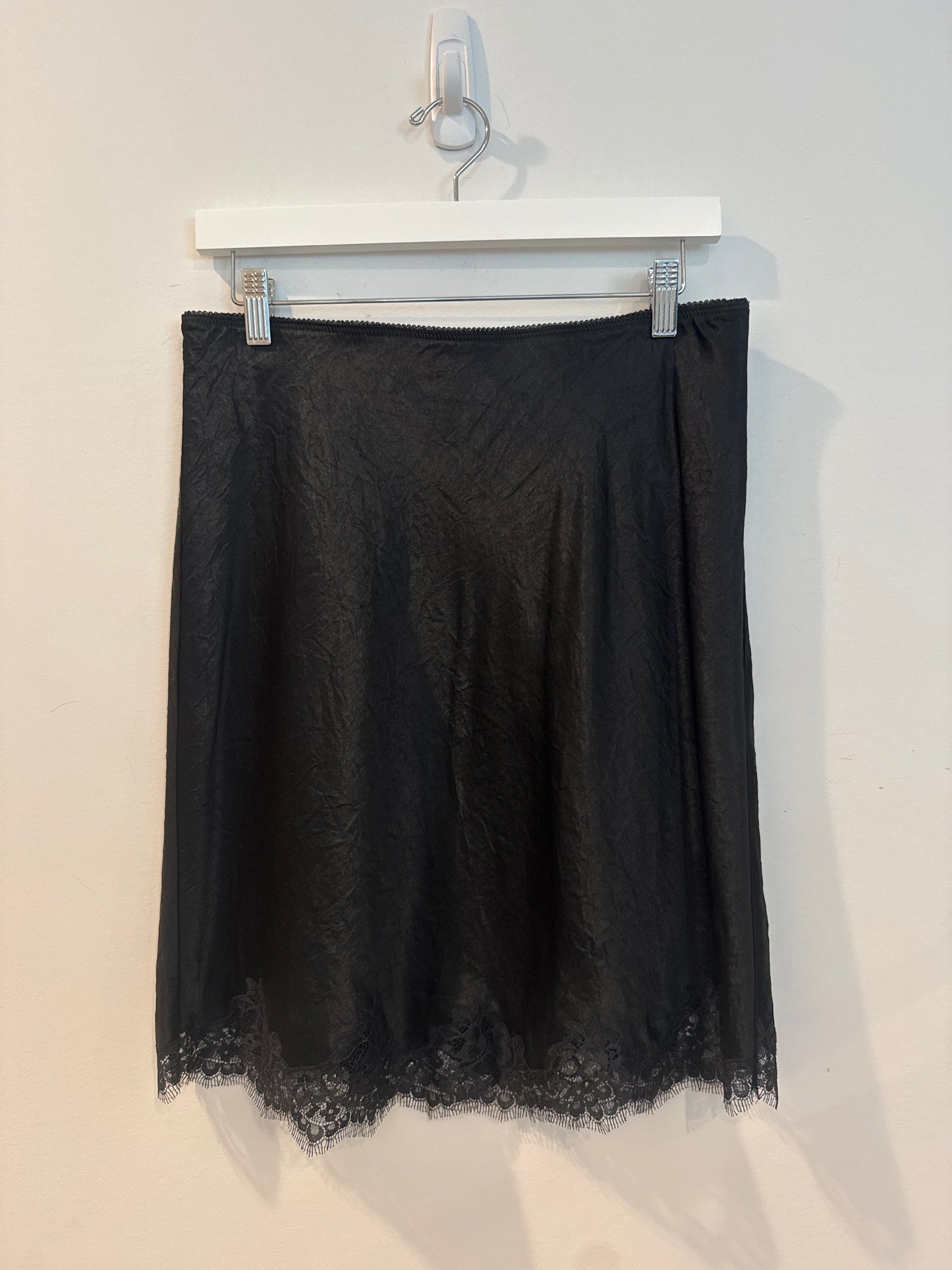 J Crew Black Lace Trim Slip Skirt, Size Small
