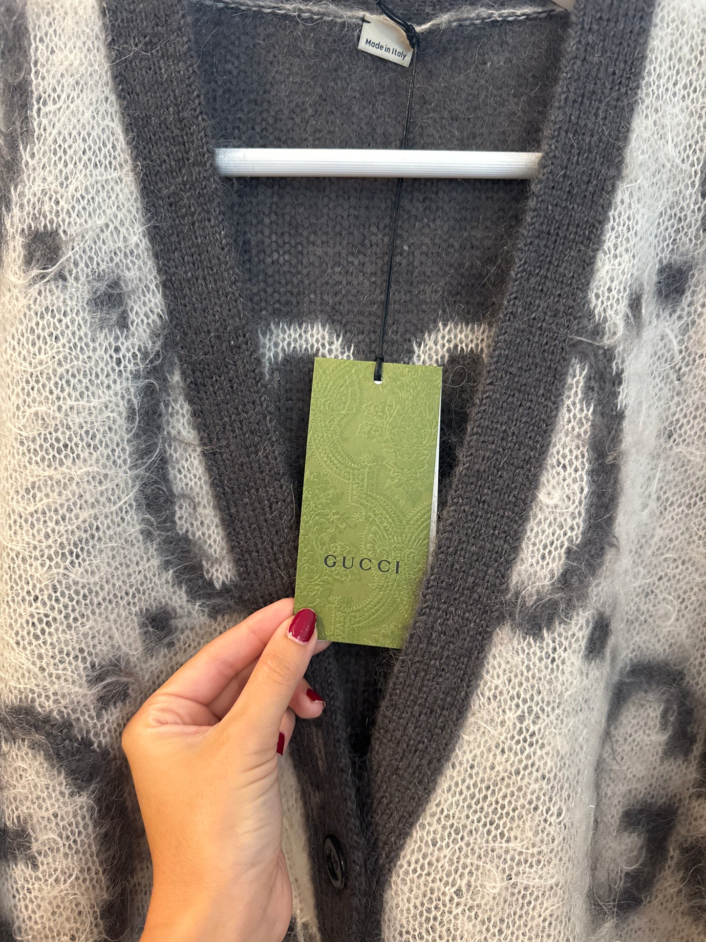 Gucci Reversible GG Mohair Cardigan, Size Medium
