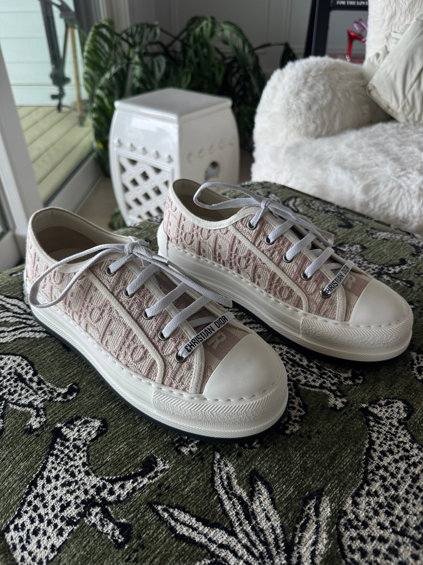 DIOR “Walk’n’Dior Sneaker”, Nude Dior Oblique Embroidered Cotton, Size Women’s US 8