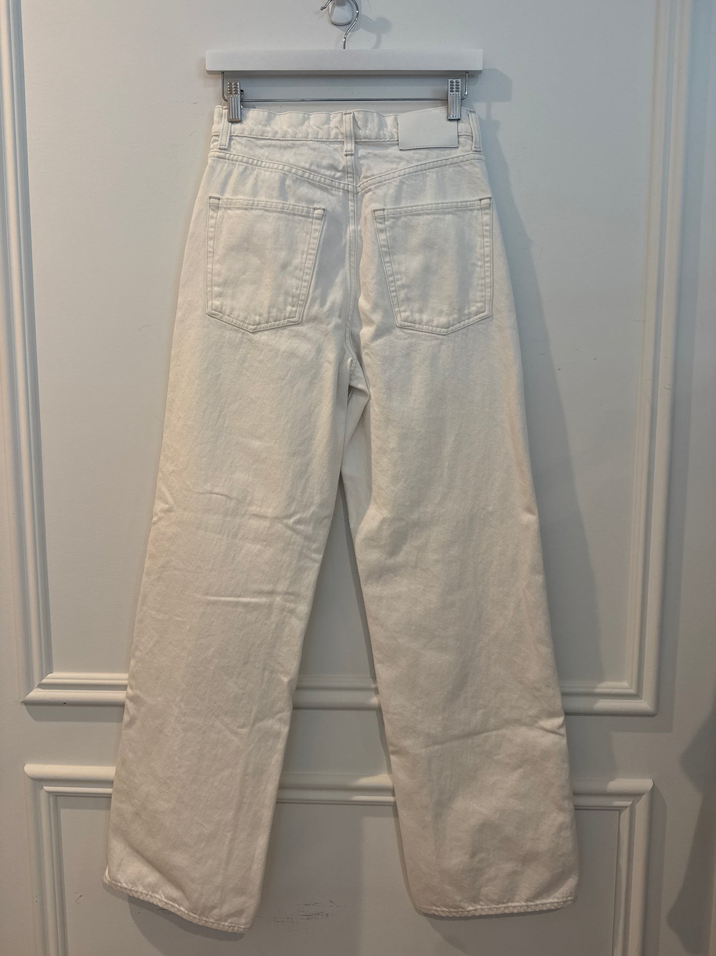 GRLFRND “The Brooklyn” Straight High Rise White Denim Jeans, Size 27