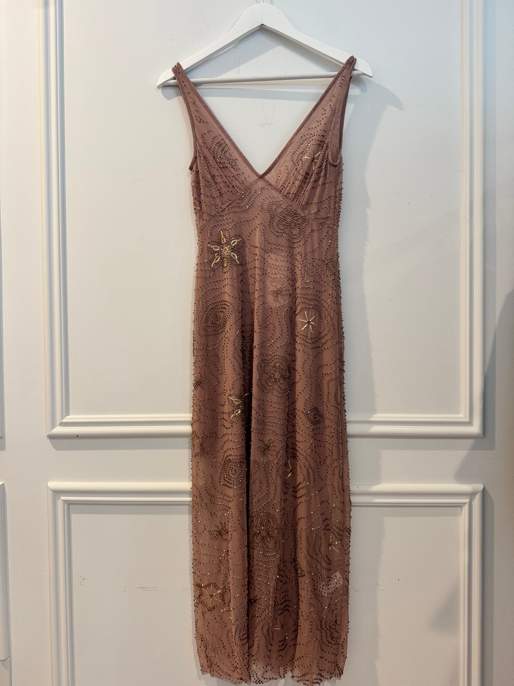 Zara *See Through* Beaded Dusty Rose Dress, Size Small