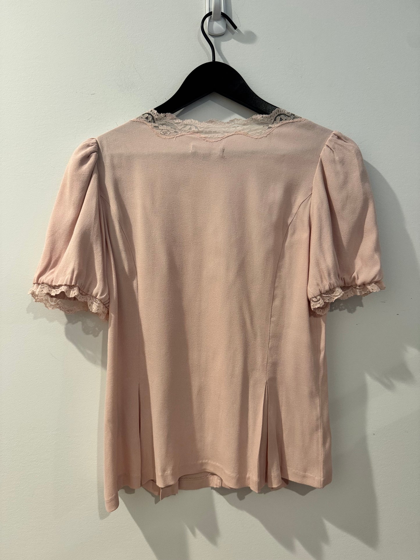 Quince Crepe Lace Puff Sleeve Blouse, Size Small