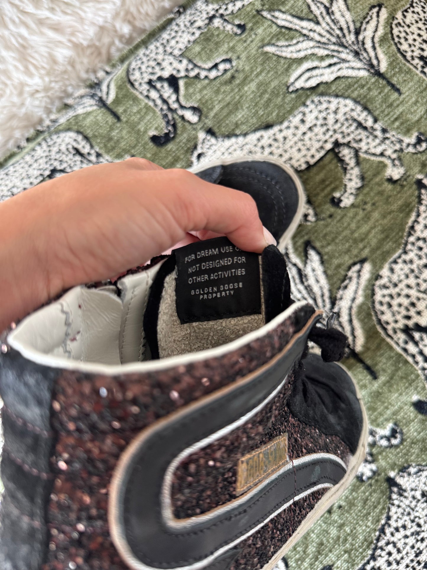 Golden Goose Slide Glitter High-Top Sneakers, Brown&Black, Size US8