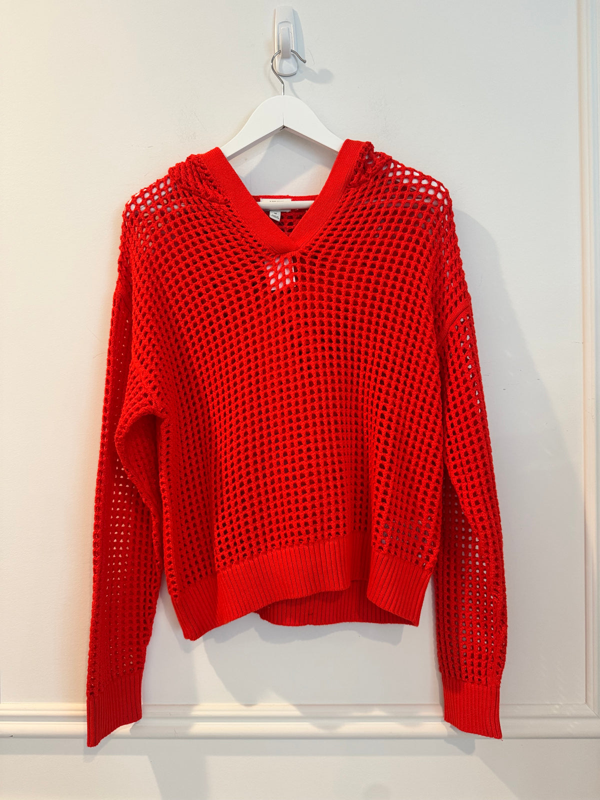 J. Crew Cotton Open Stitch Hoodie, Red, Size Medium