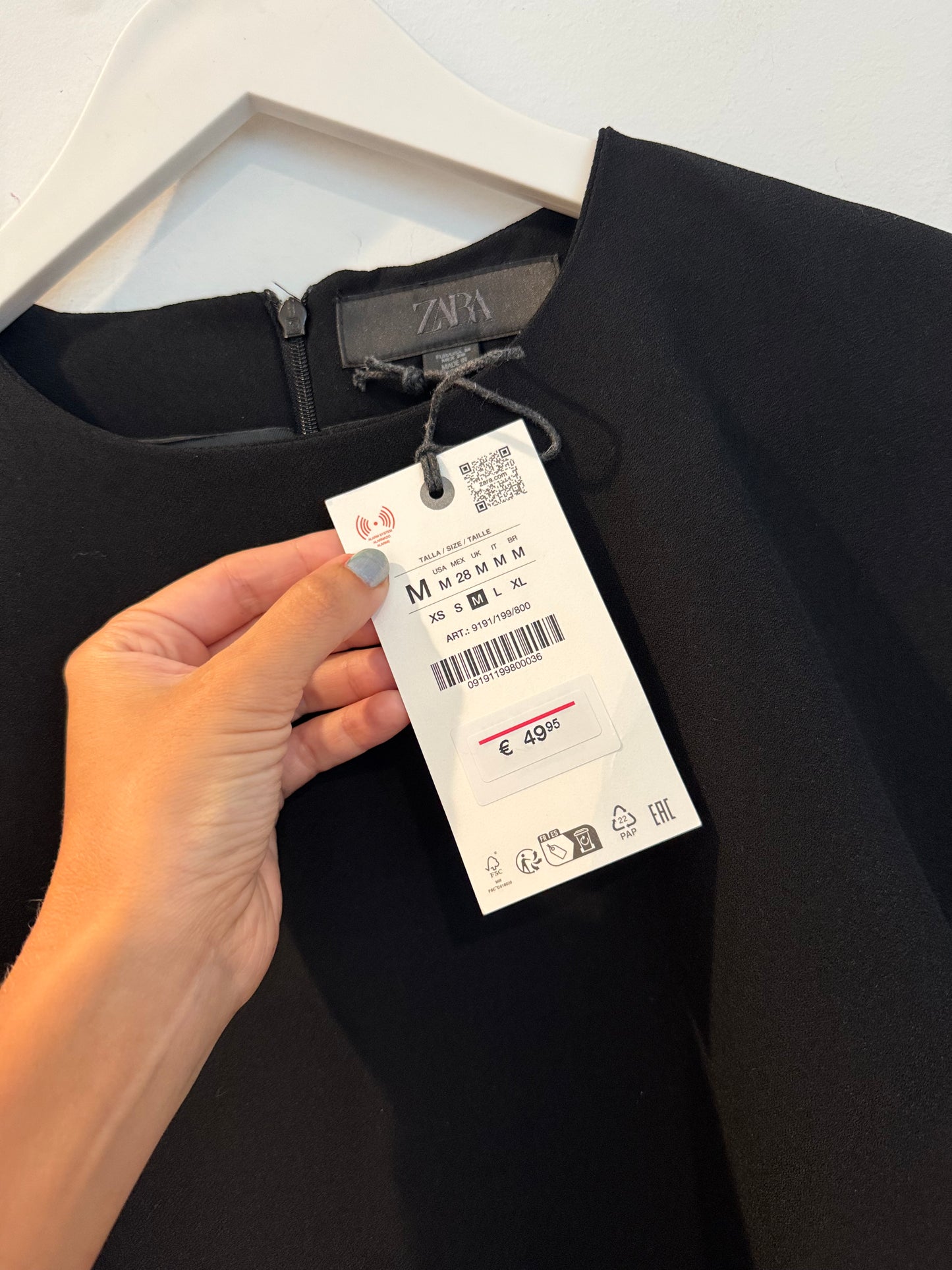 Zara Black Puff Sleeve Dress, Size Medium